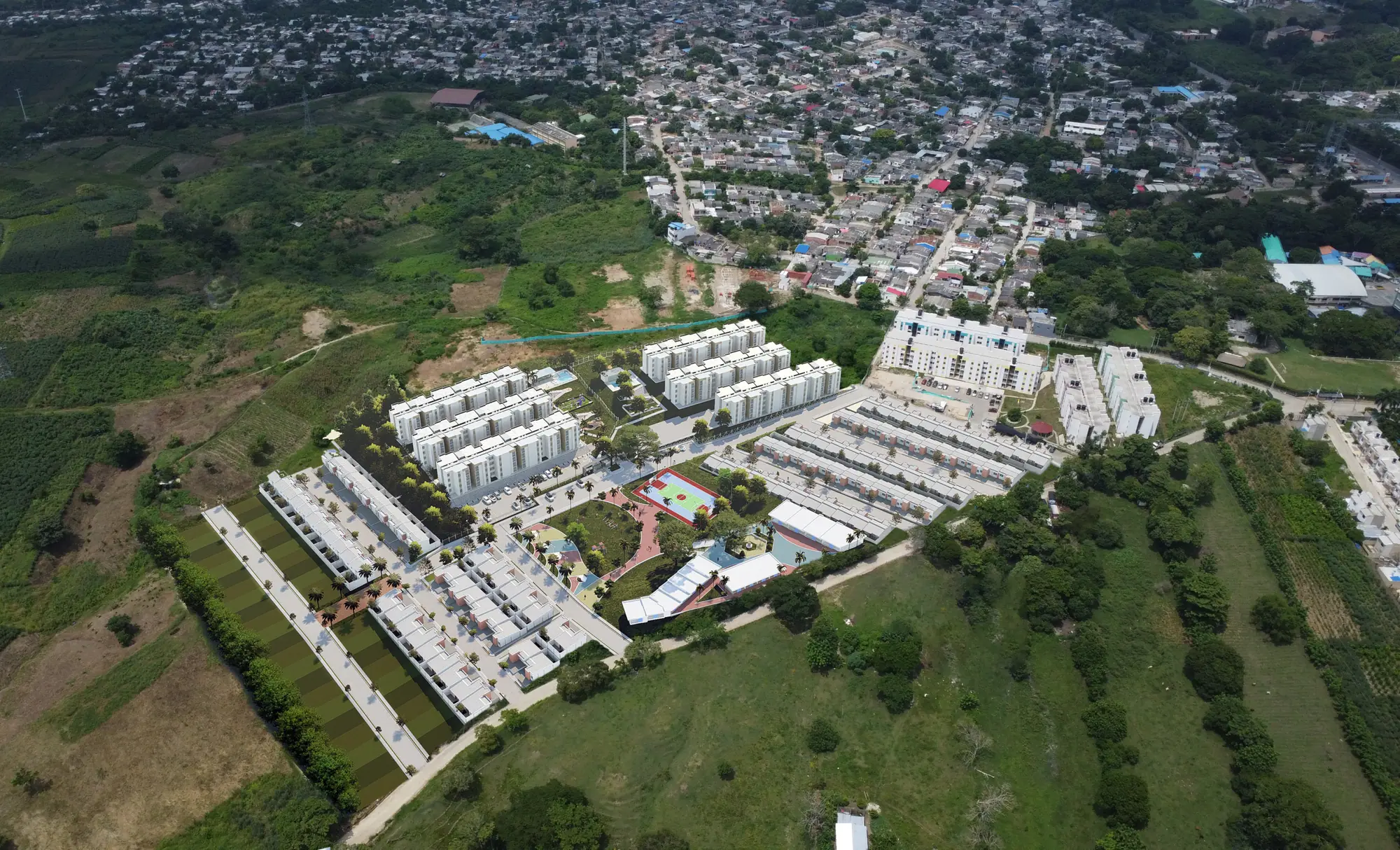 Vista aérea de la urbanización Palmar de Oro en Sincelejo, donde se ubica Portales del Palmar