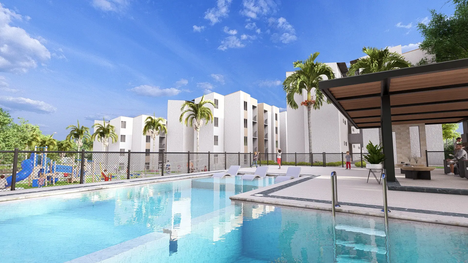 Zona de piscina en Portales del Palmar